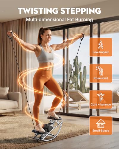 Low-Impact Rocking Steppers for Exercise at Home with Digital Display & Resistance Bands and Non-Slip Mat Equipment for Seniors & Beginners,250LBS Capacity