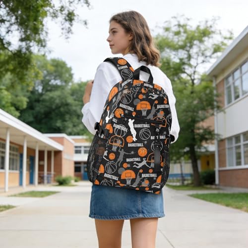Basketball Rebounds Black Pattern Travel Backpack for Men Women Water Resistant 20L Large Capacity Laptop Backpack Fits 14 Inch Computer Tote Bag for Commute School College Business