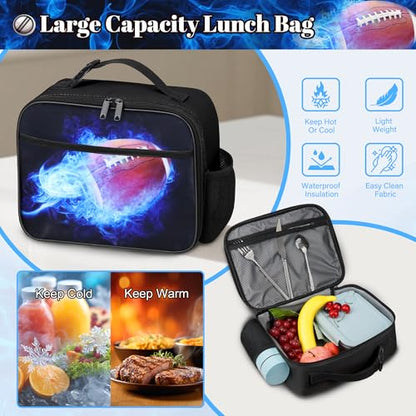 Boys American Football Backpack with Lunch Box, Kids Backpack Set for School, 17inch Bookbag with Pencil Case Coin Purse Blue - color: Football Blue