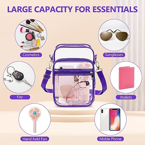 Blvornl Clear Crossbody Bag with Adjustable Shoulder Strap, Stadium Approved PVC Purse Bag, Messenger Bag - color: Purple, size: Large