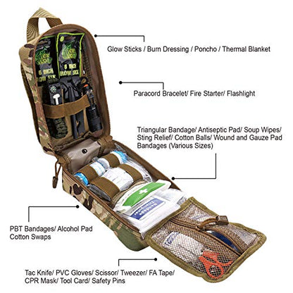 EVERLIT 250 Pieces Survival First Aid Kit IFAK EMT Molle Pouch Survival Kit Outdoor Gear Emergency Kits Trauma Bag for Camping Boat Hunting Hiking Home Car Earthquake and Adventures - color: Camo