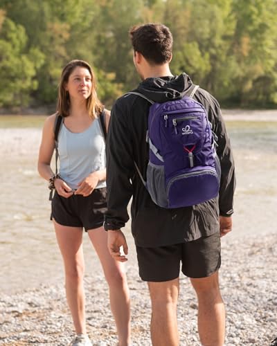 WATERFLY Small Lightweight Packable Backpack: 20l Ultra Light Foldable Travel Hiking Camping Daypack Day Pack for Man Woman - color: New-purple