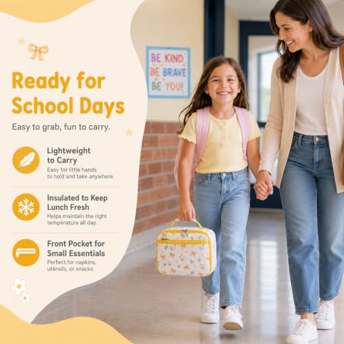 LEDAOU Lunch Box Kids Insulated Lunch Bag Girls Boys Toddler Reusable Lunchbox for School Picnic Hiking (Yellow Flower) - color: Yellow Flower