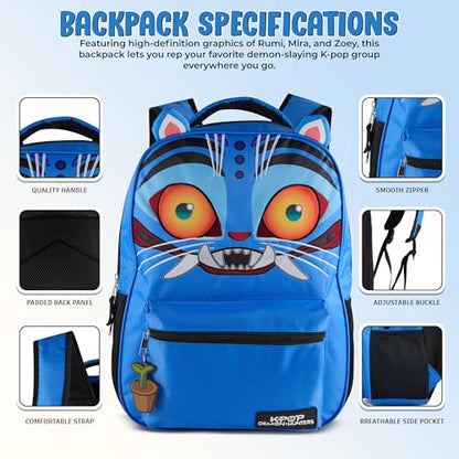 AI ACCESSORY INNOVATIONS K-Pop Demon Hunters 16” Backpack for Girls, Featuring a Big Face Derby with 3D Ears and Embroidery, Rubber Molded Bag Charm, Derby - style: Big Face Derby