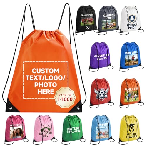 Custom Drawstring Bags With Logo, 2 Pcs Personalized Drawstring Backpacks Bulk String Bag for Travelling, Gym and for Everyday Use - color: Orange