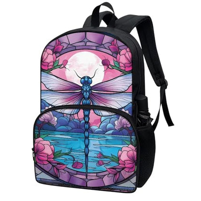 Talayituse Dragonfly Flower Print School Bags Backpack for Kids Girl Large Capacity Stylish Daypack Aesthetic Back to School Gifts Lightweight Bookbags with Bottle Holder Pocket - color: Dragonfly Flower