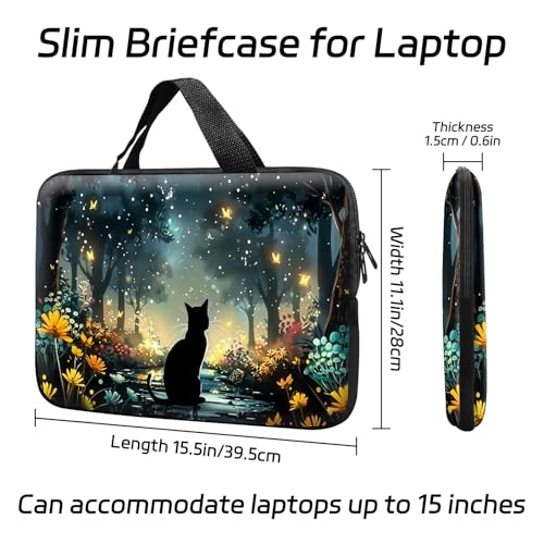 14 15 15.4 15.6 inch Laptop Handle Bag Computer Bag, Pouch Holder Notebook Sleeve Cover Soft Case Compatible for Dell,Lenovo,Toshiba HP, Asus Notebook-Glowing Path Black Cat - color: Glowing Path Black Cat