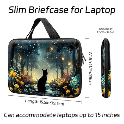 14 15 15.4 15.6 inch Laptop Handle Bag Computer Bag, Pouch Holder Notebook Sleeve Cover Soft Case Compatible for Dell,Lenovo,Toshiba HP, Asus Notebook-Glowing Path Black Cat - color: Glowing Path Black Cat