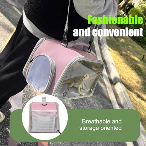 WEVONIGU Expandable Small Animal Backpack Carrier with Clear Bubble Window Large Space Travel Cage for Hedgehog Rat Parrot,Bearded Dragon,Sugar Glider,Airline Approved (Pink, Carrier) - color: Pink, size: Carrier