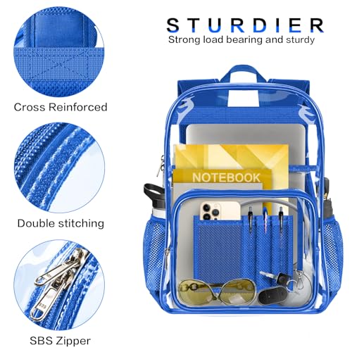 Clear Backpack Heavy Duty Large Transparent Backpack with Reinforced Bottom Multi-pockets for College, Travel, Workplace Security - Blue - color: Blue