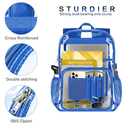 Clear Backpack Heavy Duty Large Transparent Backpack with Reinforced Bottom Multi-pockets for College, Travel, Workplace Security - Blue - color: Blue