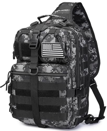 Tactical Sling Pack Big Crossbody Backpack Over Shoulder Bag Military for Men Hiking Outdoor Sport Gym - color: Black Digital Camo