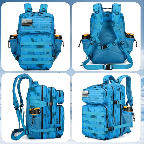 Lovelinks21 45L Tactical Assault Backpack 3 day assault pack with Molle Waterproof backpack Rucksack for Tactical Backpacks (Blue water pattern) - color: Blue Water Pattern