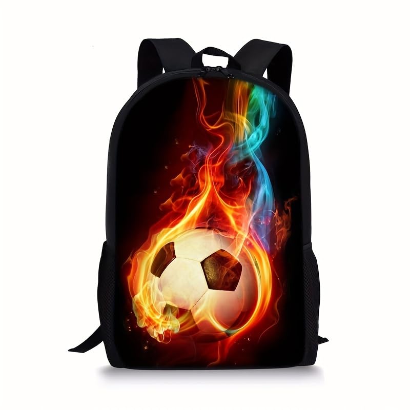 3PCS Soccer Backpack Set, 16" Lightweight Football Daypack, Soccer Ball Print Casual Laptop Backpack for Travel Camping Work (style-4) - color: Style-4