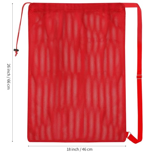 NATURAL STYLE Large Mesh Drawstring Backpack Bag, Gym Sports String Bag, Outdoor Workout Beach Swim Bag (Red) - color: Red