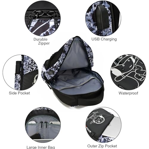 School Backpack for Boys, Kids Backpacks Laptop Backpack with USB Charging Port, Lightweight Bookbag for Elementary Middle School Bags Waterproof Travel Backpack - style: Skateboard-3
