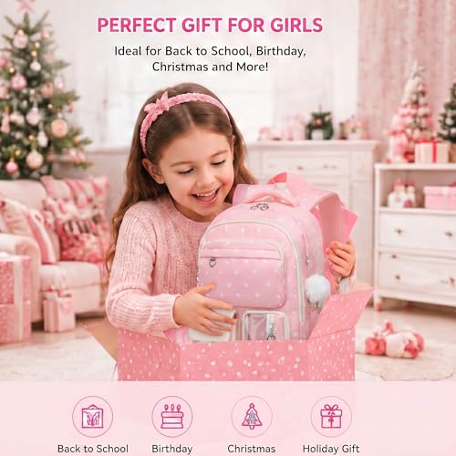 3PCS Kids Backpack Set, School Backpack with Lunch Bag & Pencil Case, Lightweight Waterproof Bookbag for Kids (Pink Heart) - color: Pink Heart