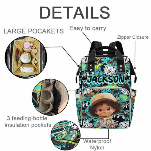 Newcos Personalized Baby Diaper Bag for Women, Custom Name Backpacks Tote with Name, Customized Mommy Bags Travel Backpack Nursing Bag Water Bottle for Newborn Mom Wife Dad Men Mothers Day Black - color: Patten 18