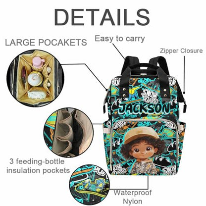 Newcos Personalized Baby Diaper Bag for Women, Custom Name Backpacks Tote with Name, Customized Mommy Bags Travel Backpack Nursing Bag Water Bottle for Newborn Mom Wife Dad Men Mothers Day Black - color: Patten 18