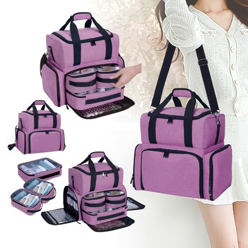 Large Makeup Cosmetic Bag with 3 Removable Case and 2 Removable Dividers Double Layer Travel Storage Organizer, Makeup Brushes Storage Section Purple - color: Purple