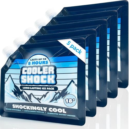 Cooler Shock Reusable Ice Packs for Cooler - Long Lasting Cold Freezer Packs for Coolers and Lunch Boxes - Cooler Ice Packs for Camping Gear, Fishing, Road Trips, Beach Must Haves - style: Small - 5pk