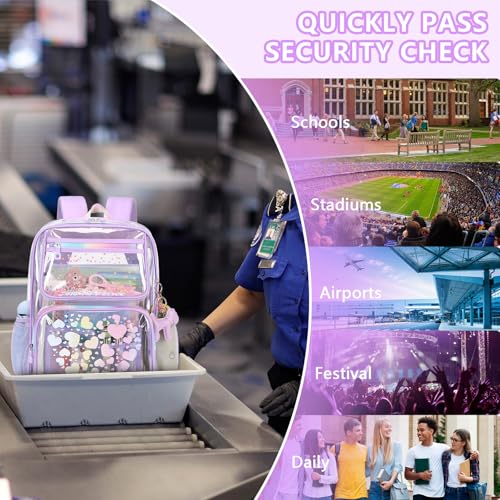 MOONBABY Clear Backpack for School Girls, Heavy Duty TPU Transparent Backpack Stadium Events Approved, Clear Bookbag - color: Purple