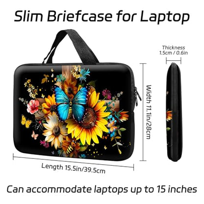 14 15 15.4 15.6 inch Laptop Handle Bag Computer Bag, Pouch Holder Notebook Sleeve Cover Soft Case Compatible for Dell,Lenovo,Toshiba HP, Asus Notebook-Blue Butterfly on Flowers - color: Blue Butterfly on Flowers