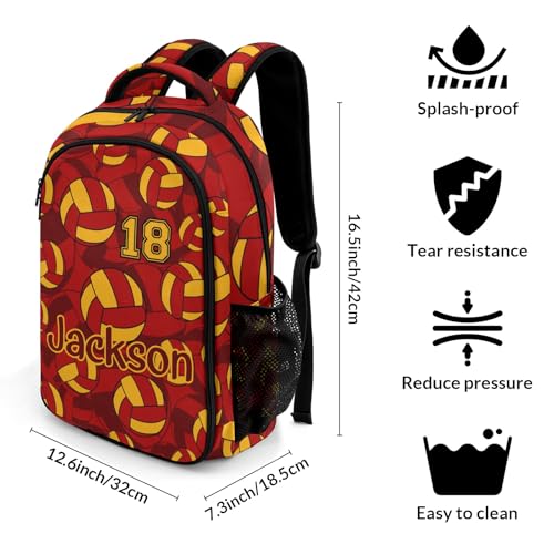 Red Gold Volleyball Pattern Shoulders Backpack Laptop Bag Bookbags Personalized Casual Daypack for Sports Travelling Camping - color: Red Gold Volleyball Pattern