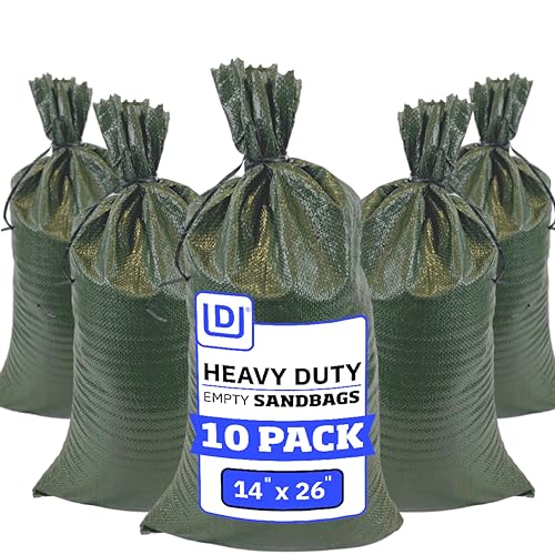 DURASACK Heavy Duty Sand Bags with Tie Strings Empty Woven Polypropylene Sand-Bags for Flood Control with 1600 Hours of UV Protection, 50 lbs Capacity, 14x26 inches, Green, Pack of 10 - color: Green, size: 10 Sandbags