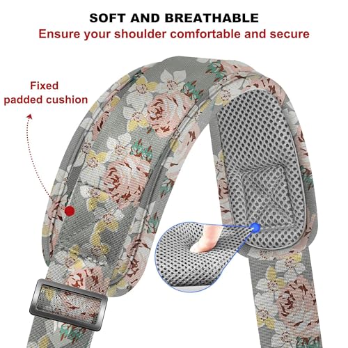 ZINZ 74" Shoulder Strap with Fixed Pad and Dual Balanced Buckles，Gray Flowers - color: Gray Flowers