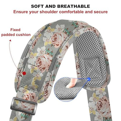 ZINZ 74" Shoulder Strap with Fixed Pad and Dual Balanced Buckles，Gray Flowers - color: Gray Flowers