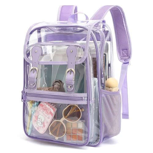 Heavy Duty Clear Backpack Stadium Approved Transparent Backpacks for School College Festival Work Travel (Lavender Purple) - color: Lavender Purple