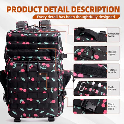 LUPU TACTICAL 45L Backpack for Men and Women 3 Days Assault Pack Outdoor Travel Hiking Camping Rucksack with Molle Webbing (Small Cherry)