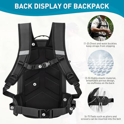 THKFISH IPX8 Waterproof Fishing Backpack with Rod Holder, Lightweight Fishing Sling Bag, Move Freely Fish Gifts for Men - color: Black