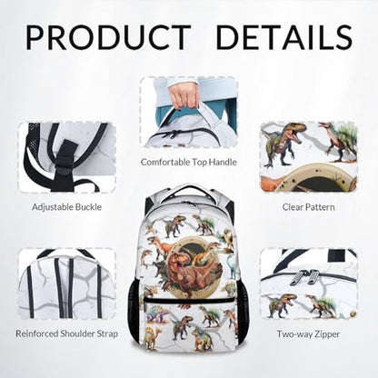 Boys Dinosaur Backpacks Toddler Backpack, 17 Inch Kids Bookbag for Preschool Kindergarten Elementary Dinosaur-Themed School Bag with Adjustable Padded Straps - color: White