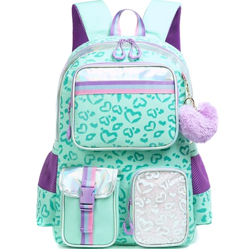 Meetbelify Aesthetic Backpack for Elementary to Teen Girls, Cute Bookbag for Kids 8-10 - color: Green