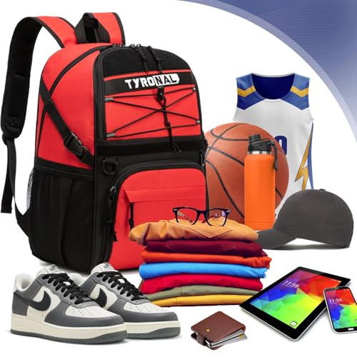 Basketball Bag Backpack with Ball Holder and Shoes Compartment - color: Red