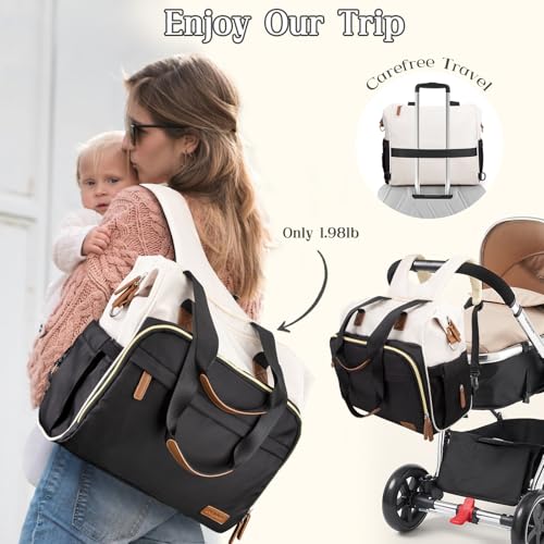 Diaper Bag Backpack Mommy Bag Large Capacity Diaper Backpack Travel Essential Baby Diaper Bag for Mom and Dad, Black & Beige - color: Black & Creamy-white