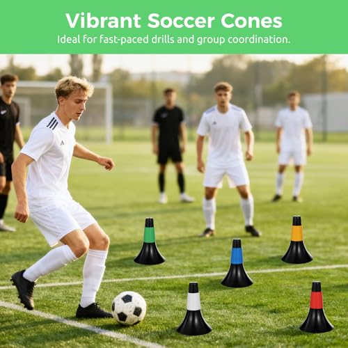 12 Pcs Agility Training Sport Cones with Carry Mesh Bag, 9.4 in Stackable Soccer Cones for Football and Basketball, Plastic Marker Cones for Speed Drills, Dog Training Obstacle Course Equipment