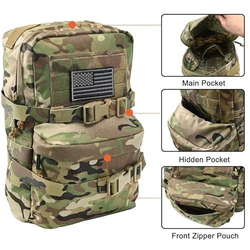 Tactical Mini Molle Hydration Pack,Molle Hydration Carrier with US Flag Water Resistant,Hydropack for Tactical Vest Backpack - style: Cp