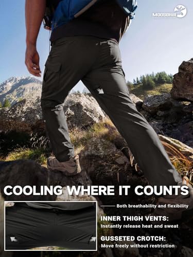 Moosehill Hiking Pants Men Stretch: Breathable Waterproof Quick Dry Lightweight Nylon Spandex Pants for Fishing Travel - color: Black, size: 29W x 30L