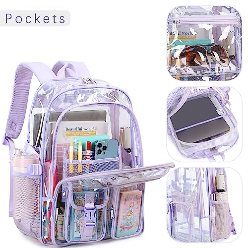 abshoo Large Clear Backpack For Girls Women School Bookbag Heavy Duty Transparent Backpack (Purple) - color: Purple