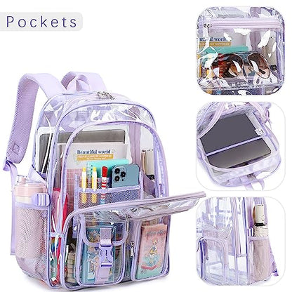 abshoo Large Clear Backpack For Girls Women School Bookbag Heavy Duty Transparent Backpack (Purple) - color: Purple
