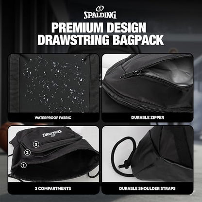 Spalding Basketball Sackpack Drawstring Sports Bag, Large Black Backpack fits Ball and Gym Sports Equipment, Gift for Basketball Players - style: 1 Pack