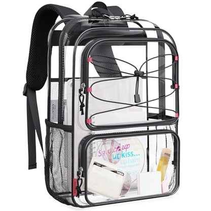 mommore Clear Backpack Heavy Duty Transparent Backpack Large See Through Bookbag for School - color: Black