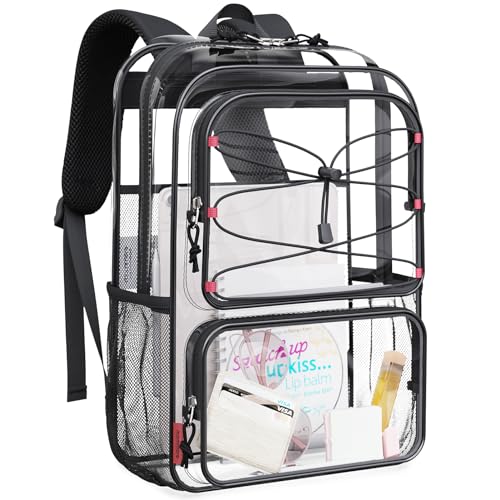 mommore Clear Backpack Heavy Duty Transparent Backpack Large See Through Bookbag for School - color: Black