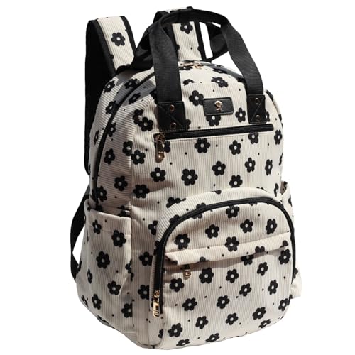 ESVAN Diaper Bag Backpack, Large Capacity Multifunction Baby Essentials Fashion Travel Pack Linen Canvas office Laptop Bag (Corduroy Black Flower) - color: Corduroy Black Flower