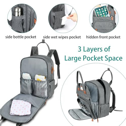 LANDICI Diaper Bag Backpack, Multifunction Baby Diaper Bags with Changing Pad, Stroller Straps & Pacifier Case, Travel Essentials Back Pack for Mom Dad Boy Girl, Large Capacity, Waterproof, Grey - color: Grey