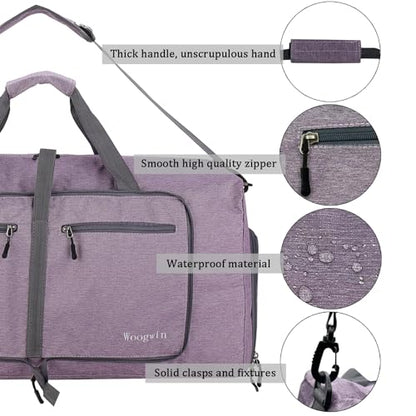 Woogwin Travel Duffel Bag Large Foldable Waterproof Overnight Bag for Beach Swim Bags Pool Sports Gym - color: 60L SnowPurple