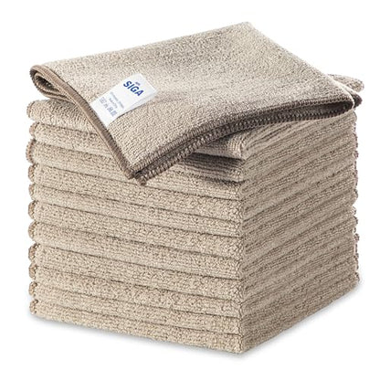 MR.SIGA Microfiber Cleaning Cloths, All-Purpose Surface Microfiber Towels, Streak Free Cleaning Rags, Pack of 12, Wheat, Size 32 x 32 cm(12.6 x 12.6 inch) - color: Wheat
